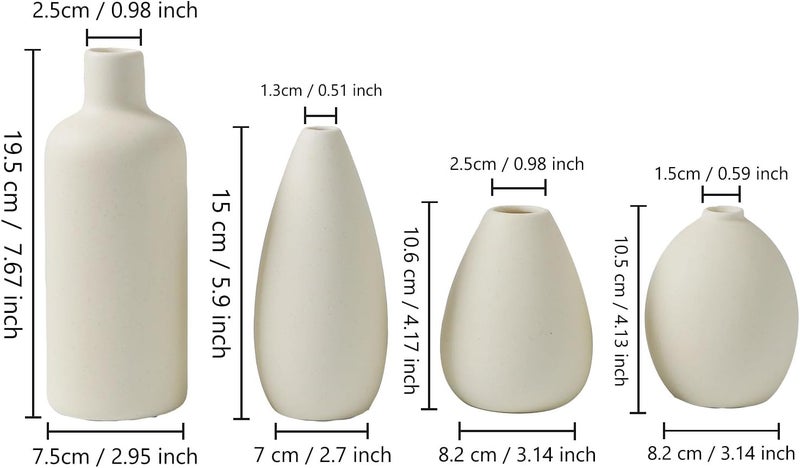 CEMABT Beige Ceramic Vase Set - 4 Small Unique Flower Vases for Centerpieces, Decorative Modern Vases for Home Decor - Image 3